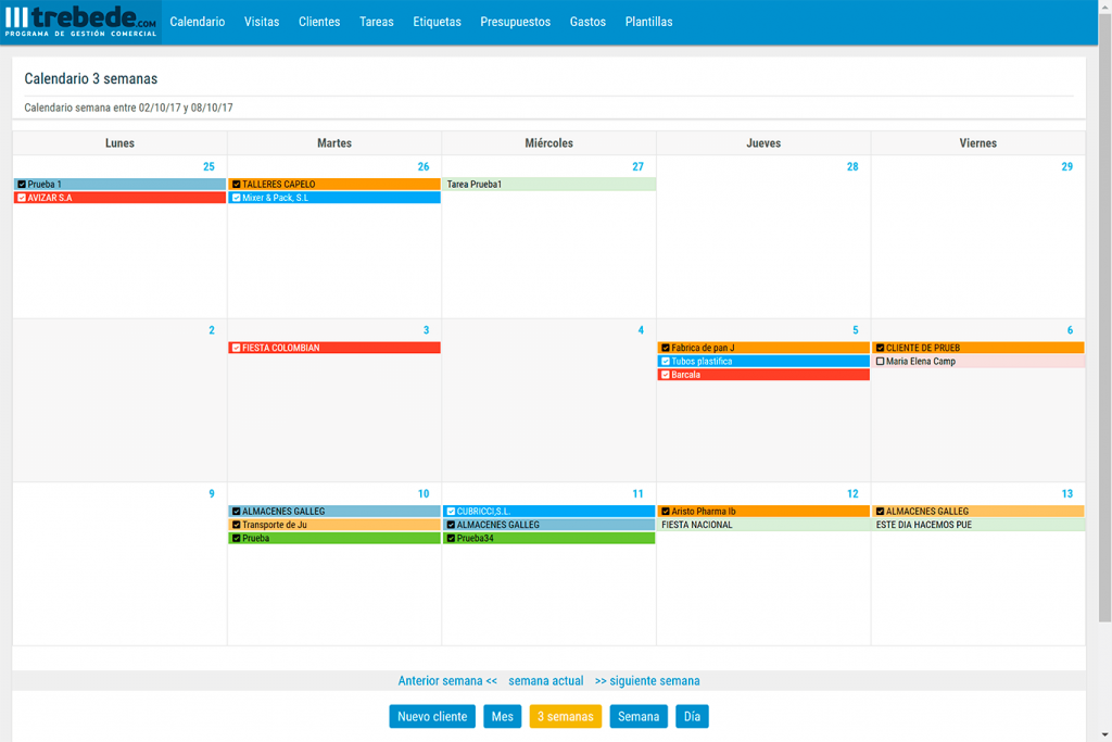 calendario 3 semanas. – CRM