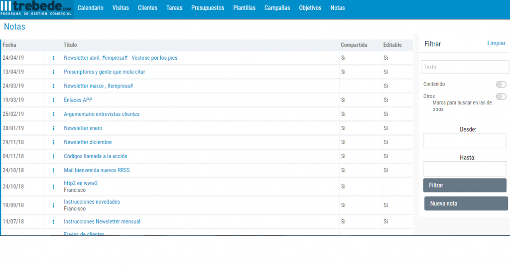 herramienta notas del crm online